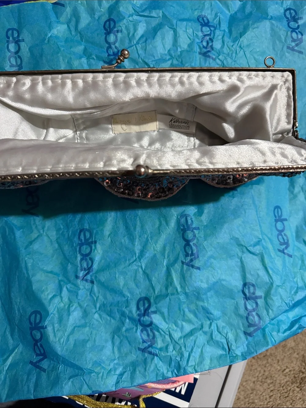 BlueSilver Sequin Beaded Evening Clutch by Katherine’s Collection at Silver Lake